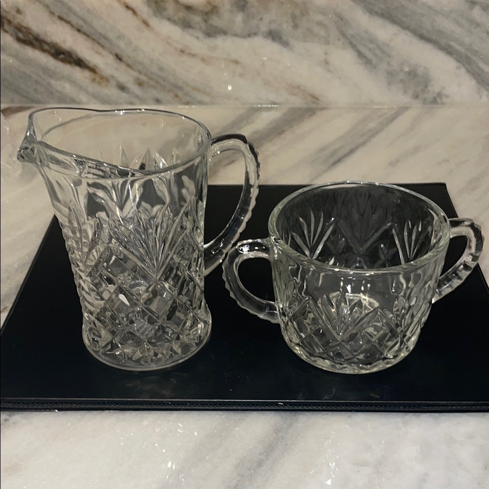 Vintage Anchor Hocking Depression Glass Pineapple Creamer & Sugar